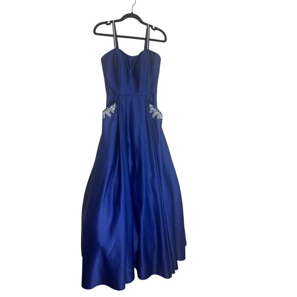 Blondie Nites by Stacy Sklar Women's Prom Gown 7 Strappy Embellished Royal Blue - Picture 5 of 16
